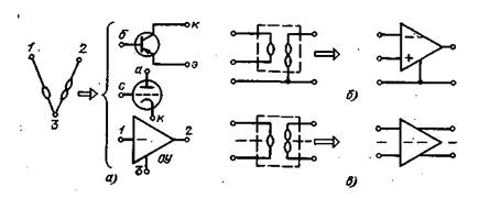 сопоставление нуллоров с транзисторами и операционными усилителями
